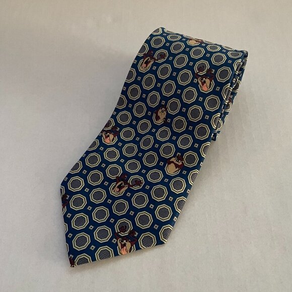 Looney Toons Vintage NeckTie 2000 Tasmanian Devil Blue And Gray - Picture 1 of 7